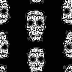 Seamless pattern of stylized human skull mask