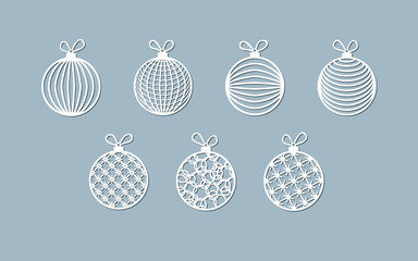 Lasercut ball toy modern pattern of lines stripes Christmas theme Design element of a lasercut Christmas toys balls for laser cutting New Year greeting card Stencil for laser cutting Isolated Vector