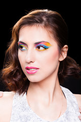 Woman with bright stylish make-up.