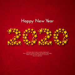 Holiday gift card. Happy New Year 2020. Hand drawn silhouette fir tree branches on red background. Template for a banner, poster, invitation. Vector illustration