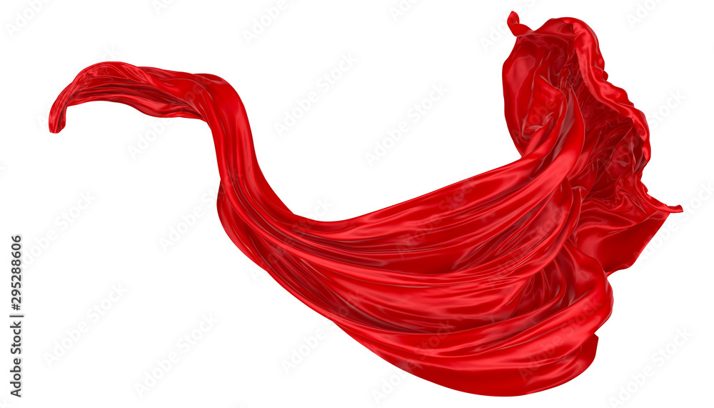 Poster abstract background of red wavy silk or satin. 3d rendering image.