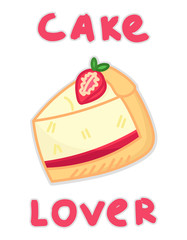 cute cartoon tasty cheese cake, isolated element for food lovers, textile prints, editable vector illustration