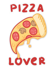 cute cartoon tasty pizza, isolated element for food lovers, textile prints, editable vector illustration