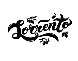 Sorrento. The name of Italian town on the Amalfi coast. Hand drawn lettering. Vector illustration. Best for souvenir products.