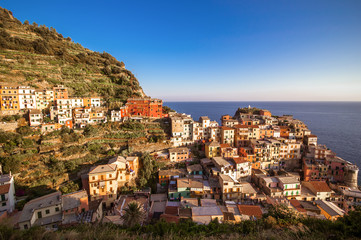 Manarola Cinque Terre beautiful view sunset hill old houses Italia landmark Italy