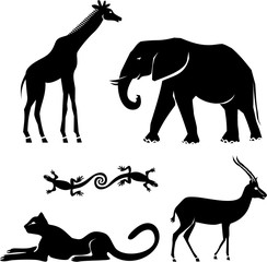 Animals :  girafe, elephant, cheetah, gazelle, salamander © abeadev