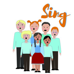 Children choir. Lesson of choral singing in children. Children sing all together.