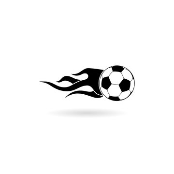 Soccer ball in fire flame icon isolated on white background