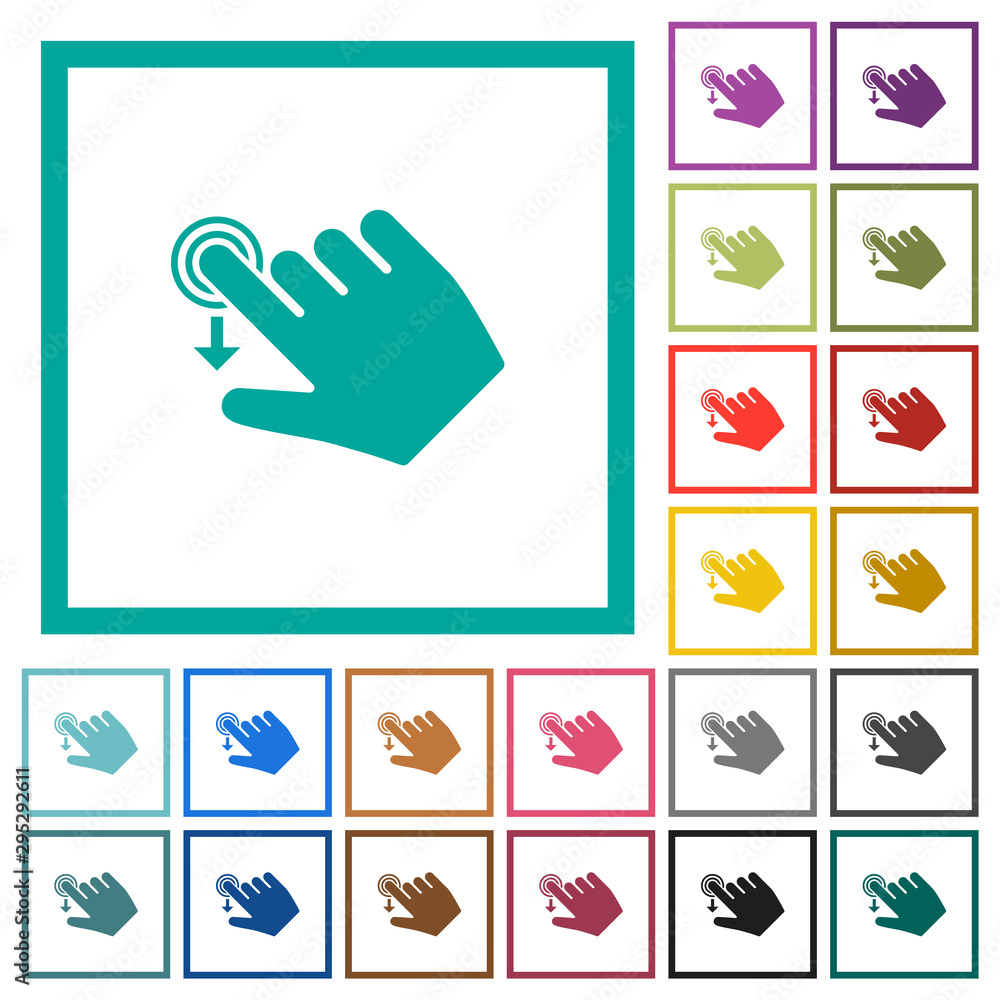 Aufkleber right handed slide down gesture flat color icons with quadrant frames