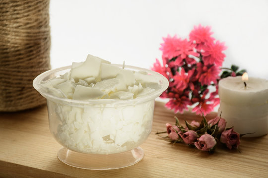 Close up of white soy wax for candle making. Stock Photo by ilonadesperada