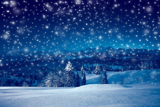 Christmas night with snowfall
