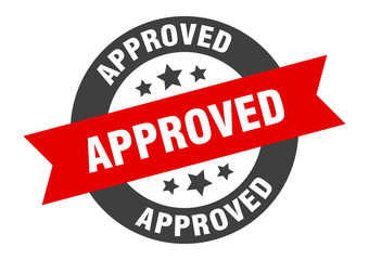 approved sign. approved black-red round ribbon sticker