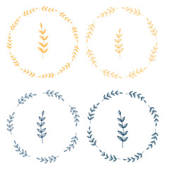 Obraz premium Vector floral frame. Round hand drawn floral frames on white background. Design elements for wedding cards, prints, greeting cards