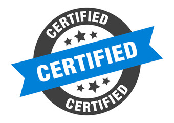 Fototapeta premium certified sign. certified blue-black round ribbon sticker