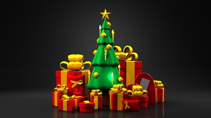 Fototapeta na wymiar Christmas tree and gift boxes.3D render illustration.