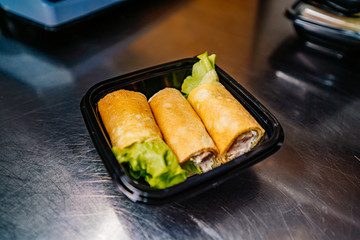 chicken roll with salad chef