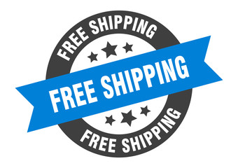 free shipping sign. free shipping blue-black round ribbon sticker