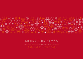 Red Christmas card with wishes and snowflakes. Merry Christmas and Happy New Year.
