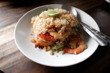 Shrimp fried rice, famous food in Thailand