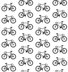 Vector seamless pattern of flat black bicycle silhouette isolated on white background