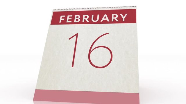 February 16 date. calendar change to February 16 animation