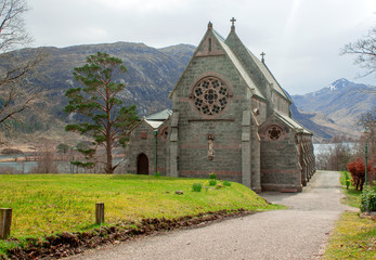 Fototapeta na wymiar Catholic church of St. Maty & St. Finnan in Glenfinnan, Scotland highlands