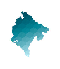 Obraz premium Vector isolated illustration icon with simplified blue silhouette of Montenegro map. Polygonal geometric style. White background