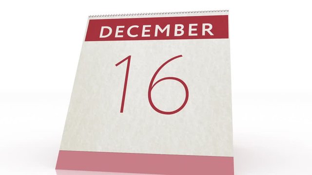 December 16 date. calendar change to December 16 animation