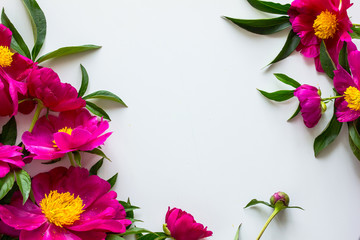 white background with floral peony decor. Flowers are artificial.