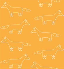 Vector seamless pattern of hand drawn doodle white outline fox isolated on orange background