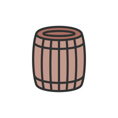 Vector beer or wine barrel flat color line icon.