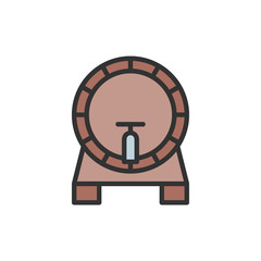 Vector beer keg, barrel flat color line icon.