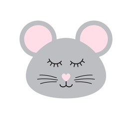 Vector flat cartoon rat mouse face isolated on white background