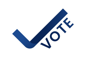 Blue vote word logo as checkmark symbol.