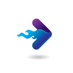 Fast play symbol with fire concept logo premium vector