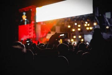 Smartphone in hands during music show.