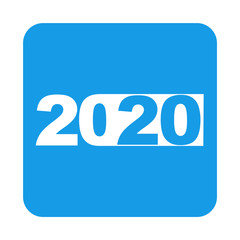 Logotipo 2020 con 20 en espacio negativo en rectángulo en cuadrado color azul