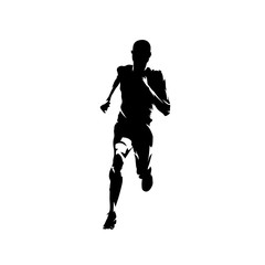 Fototapeta na wymiar Sprinting man, isolated vector runner silhouette, front view