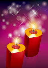 Burning candles. Holiday decorations, festival celebrations.