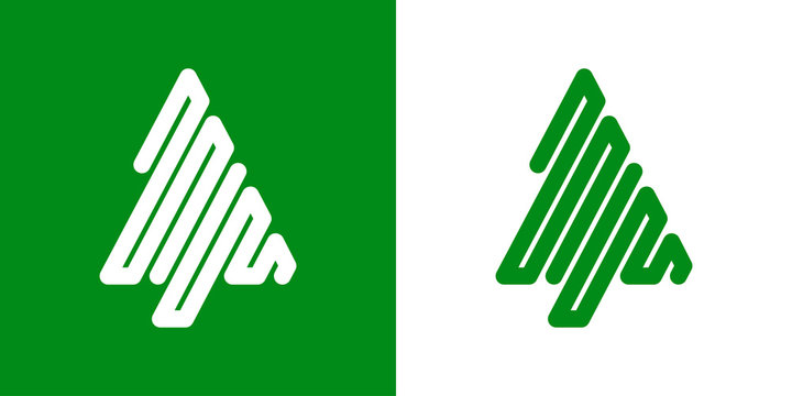 Logotipo con árbol abstracto lineal como laberinto en verde y blanco