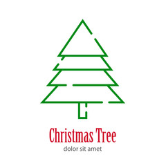 Fototapeta premium Logotipo con texto Christmas Tree con árbol abstracto lineal triangulo con varias ramas en color verde