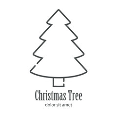 Logotipo con texto Christmas Tree con árbol abstracto lineal cónico con varias ramas en color gris