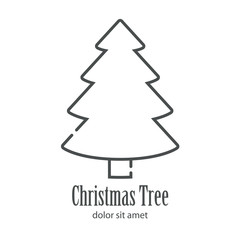 Fototapeta premium Logotipo con texto Christmas Tree con árbol abstracto lineal cónico con varias ramas en color gris