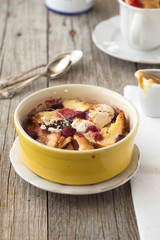 Homemade baked bread pudding on the table