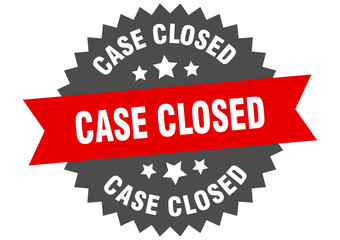 case closed sign. case closed red-black circular band label