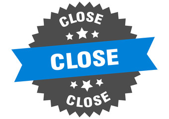 close sign. close blue-black circular band label