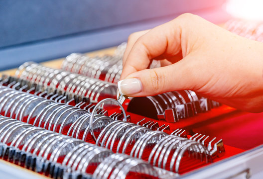 Opthalmology test box. The universal-messbrille tool of the optometrists and oculists. Set of dioptric glasses. Eyesight correction.