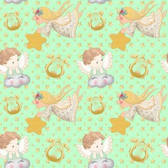 Christmas angels seamless pattern collection