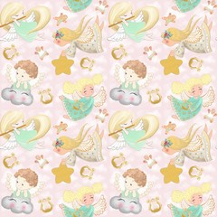 Christmas angels seamless pattern collection