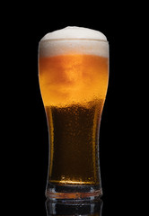 Glass of beer isolated on black background.